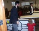 Setting up for seders at shul