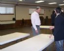 Setting up for seders at shul